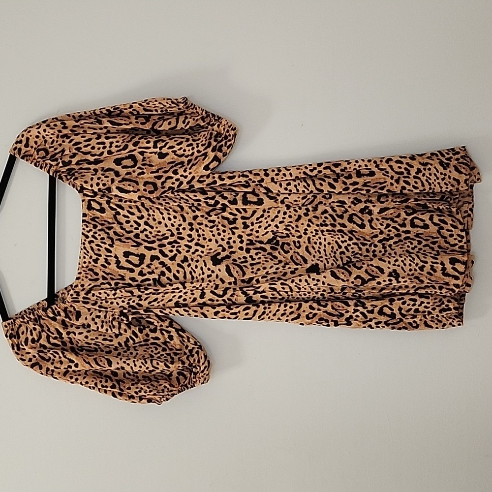 Billabong Women's Paradise Leopard Print Puff Sleeve Mini Dress Brown Size Med - Picture 6 of 16